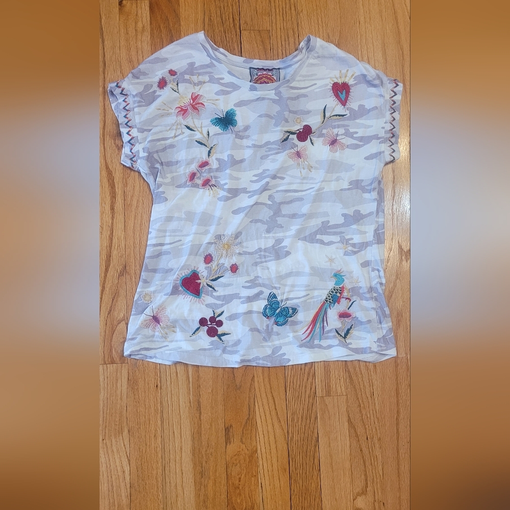 Johhny Was Adara Relaxed Floral Embroidered Peacock Butterfly Shirt - Picture 2 of 16